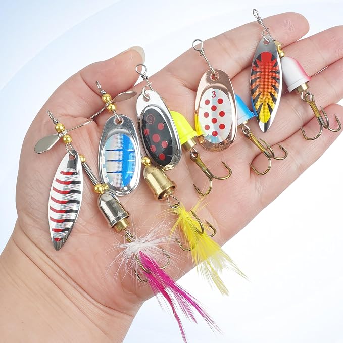Fishing Lures Spinnerbait Kit Rooster Bait Tail Fishing Lures Inline Spinner Baits Bass Salmon Trout Spoon Hard Metal Spinnerbaits for Saltwater Freshwater