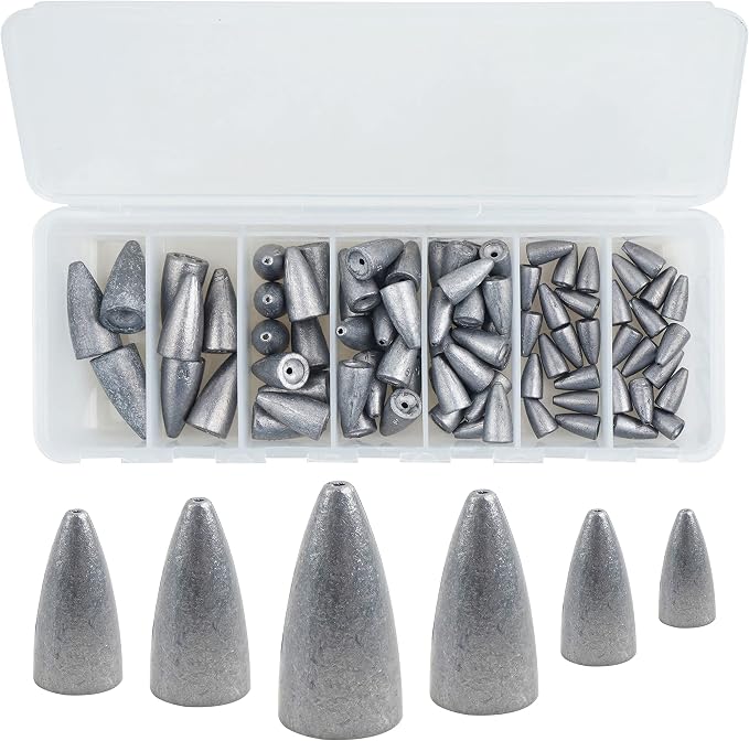 Bullet Fishing Sinkers Weights Slip Sinkers Kit- 29/83Pcs Fishing Worm Weights Assorted Set for Bass Fishing Saltwater