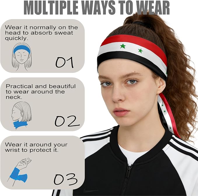 Flag Tie Headbands for Men Women, Moisture Wicking Sweatband Breathable Sports Headwrap, Non-Slip Stretchy Adjustable Fitness Hair Band
