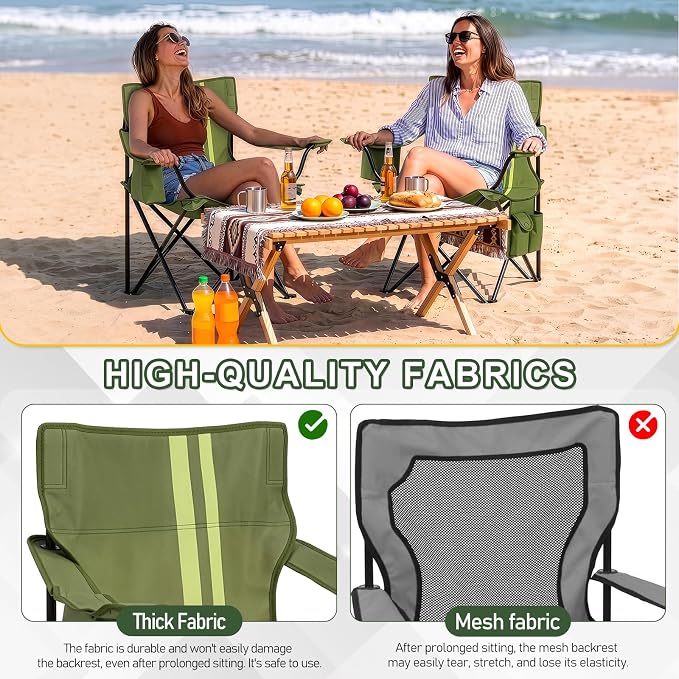 Outvita Heavy Duty Camping Chair with Insulated Cooler, 350LBS Folding Portable Chair with Cup Holder, Side & Back Pockets, Outdoor Foldable Chair for Camping Fishing Tailgating Beach