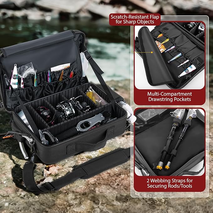 Goture Black Fishing Reel Case, Customize Storage, Shockproof Internal Divider Design, Structured Load-Bearing Design, Tough and Water-resistant, Keep Reels Protective