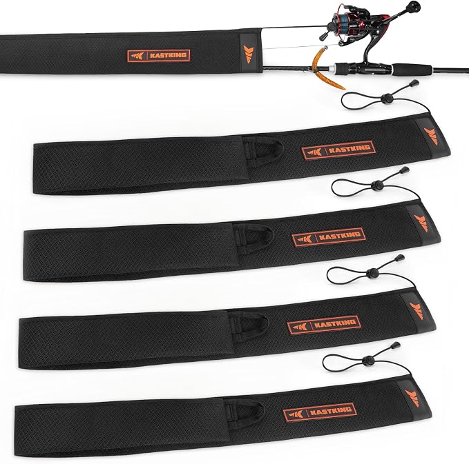 KastKing MeshGuard Rod Socks, Fishing Rod Sleeve, Neoprene Fishing Pole Sleeve, Fishing Rod Covers, Built-in Hanging Loop & Adjustable Lanyard, Fits Casting, Spinning, & Fly Rods