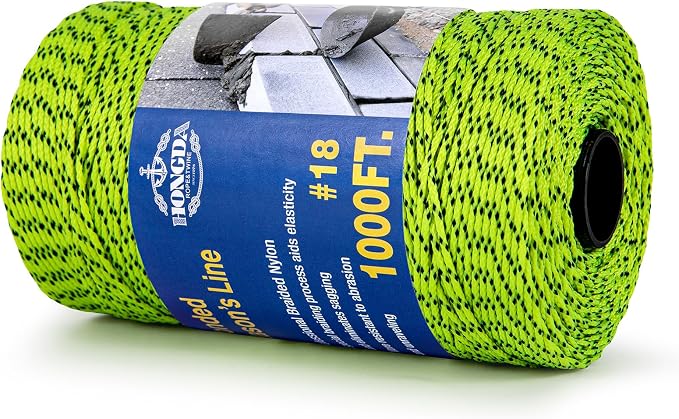 HONGDA Professional Masonry String Lines, 1000 Feet #18 Bonded Braided Nylon Mason Line, Durable and Versatile String for Masonry, Construction, Gardening, and DIY Projects