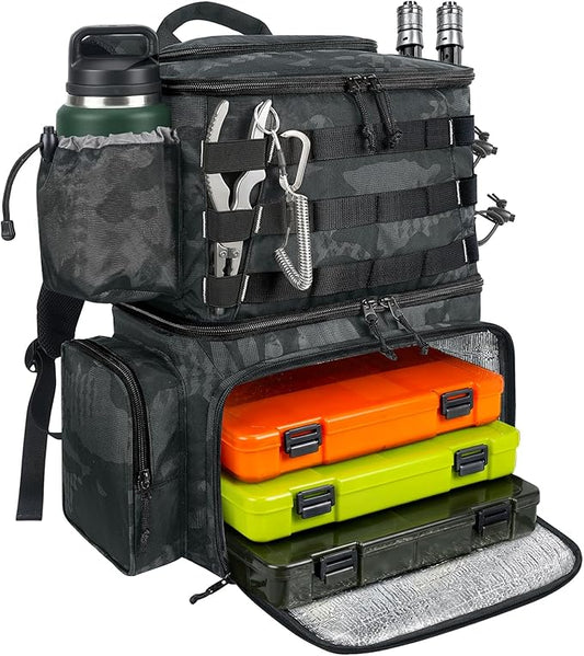 MATEIN Fishing Backpack, Water Resistant Tackle Storage Bag with Rod Holders & Cooler, Fishing Gifts for Men