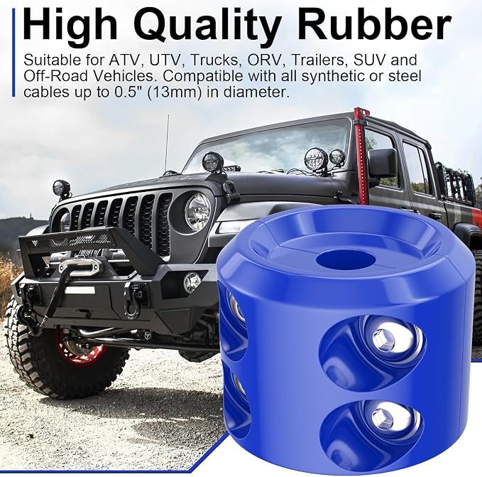 BFXM Winch Stopper for Cable, Rubber Winch Cable Stopper with Allen Wrench to Protect Winch Rope from Wear and Tear, Winch Accessories for ATV, UTV, Truck (Blue)