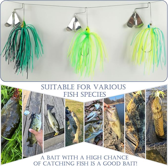 5 Pcs Bass Spinner Baits Buzz Bait Hard Metal Fishing Jigs for Bass Trout Pike Salmon 3.46in/0.31oz