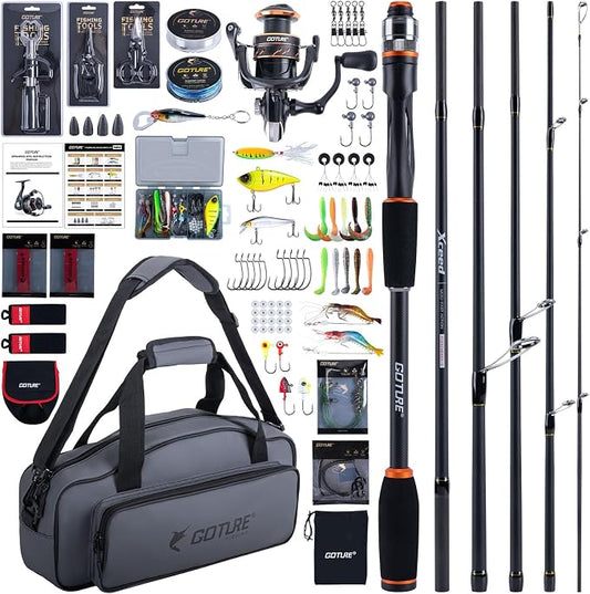 Goture Spinning Fishing Rod & Reel Combo with Carrier Bag,6.6-9FT,Spin Reels, Lures Kit, Pliers, Braided Line, Fish Gripper, Carbon Fiber Freshwater Fishing Rod Full Kit for Starter