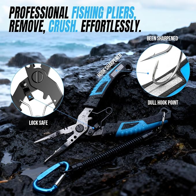 PLUSINNO Fishing Gear, Fishing Tools, Fishing Accessories, Corrosion Resistant Fishing Pliers Kit, Fishing Knife, Floating Fish Lip Gripper Fishing Gifts for Men, Gifts for Fishermen