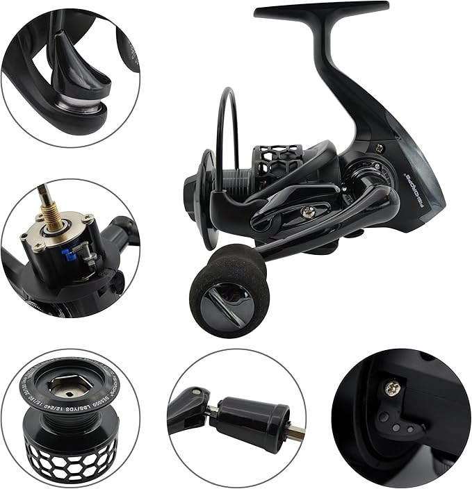 Fishdrops Spinning Fishing Reels 12+1BB Ultra Lightweight Carved Aluminum Spool Reels Affordable Smooth Spinning Reels