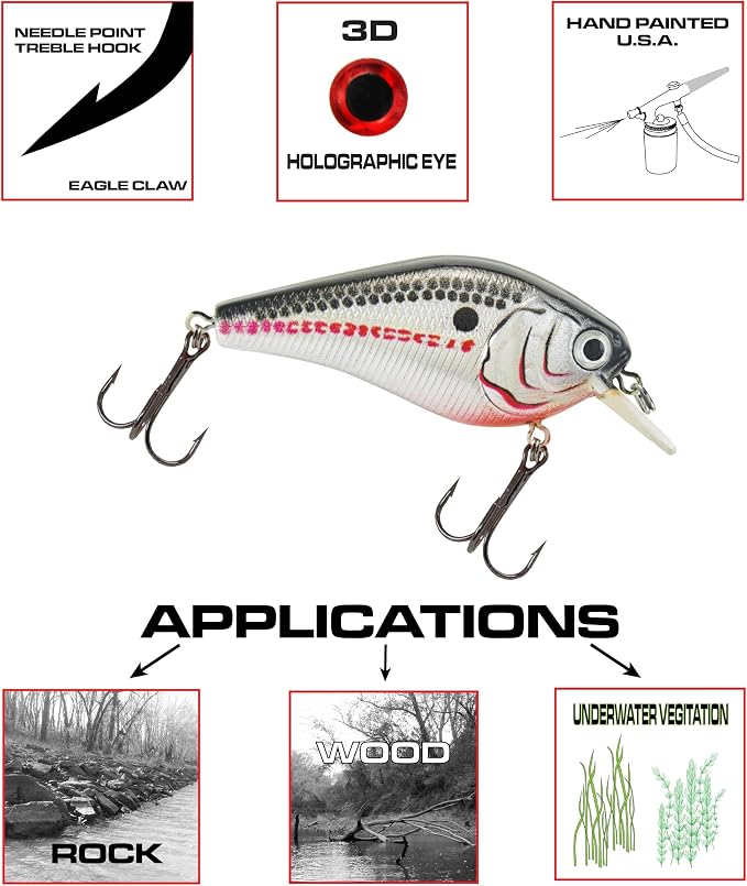 Luck E Strike 2 Inch Square Bill Crankbait, Made in The USA