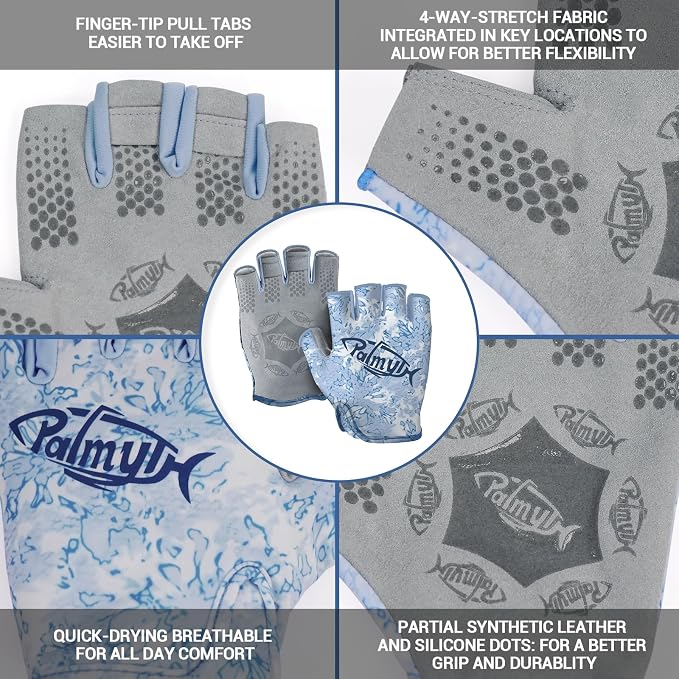 Palmyth Stubby UV Fishing Gloves Sun Protection Fingerless Glove Men Women UPF 50+ SPF for Kayaking, Paddling, Canoeing, Rowing, Driving