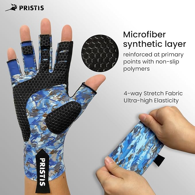 Pristis Half-Finger Fishing Gloves, UPF 50+ Breathable Quick Drying Fingerless Sun Gloves for Women Men, Fly Fishing Hunting Paddling Sailing Kayaking Hiking Canoeing Cycling