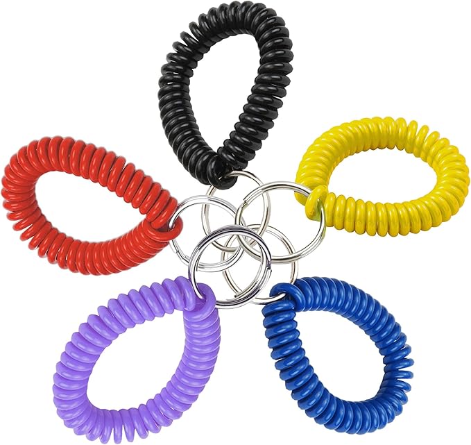 Lucky Line 2” Spiral Wrist Coil with Steel Key Ring, Flexible Wrist Band Key Chain Bracelet, Stretches To 12”, Assorted Colors, 5 Pack (4101005)