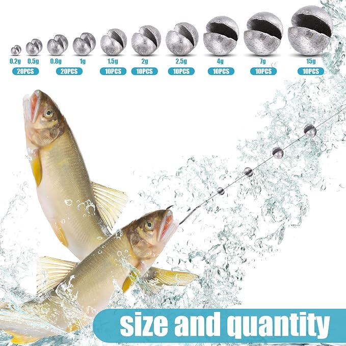 Gejoy 100 Pcs Fishing Split Shot Sinker Kit Removable Round Fishing Egg Weights Sinkers Tackle Set for Fisherman