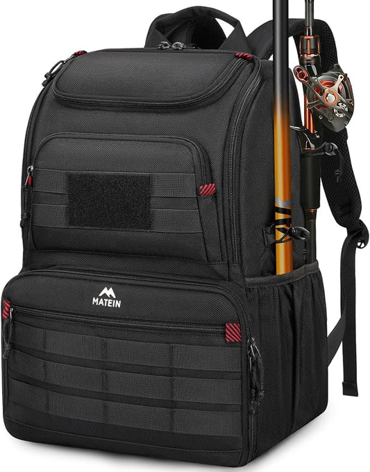 MATEIN Fishing Backpack Tackle Box, Water Resistant Tackle Backpack with Cooler & Rod Holders, Fishing Gifts for Men