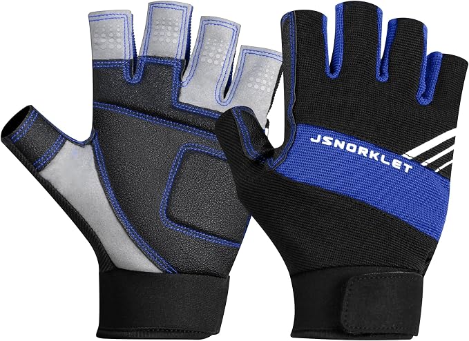 Kayaking Gloves 3/4 Finger Padded Palm Fingerless Gloves for Men Women Youth, with Resistant Palm and Grip, Easy to Take on and Off, for Sailing, Paddling, Kayaking, Fishing, Water Sports