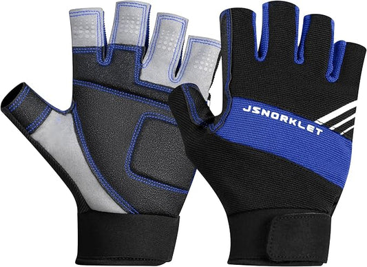 Kayaking Gloves 3/4 Finger Padded Palm Fingerless Gloves for Men Women Youth, with Resistant Palm and Grip, Easy to Take on and Off, for Sailing, Paddling, Kayaking, Fishing, Water Sports