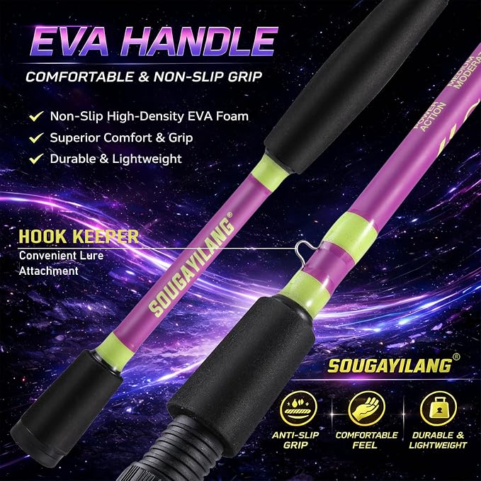 Sougayilang Fishing Rod 24-Ton Carbon&Glass Fiber Composite Spinning and Casting Rod, 2 Piece for Bass Trout Crappie Travel Fishing- 6'0"