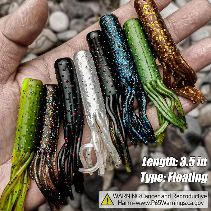 20Pcs Tube Baits Soft Plastic Worms Bass Fishing Lures for Tube Jig Heads Hook Freshwater Saltwater, 3.5 Inch