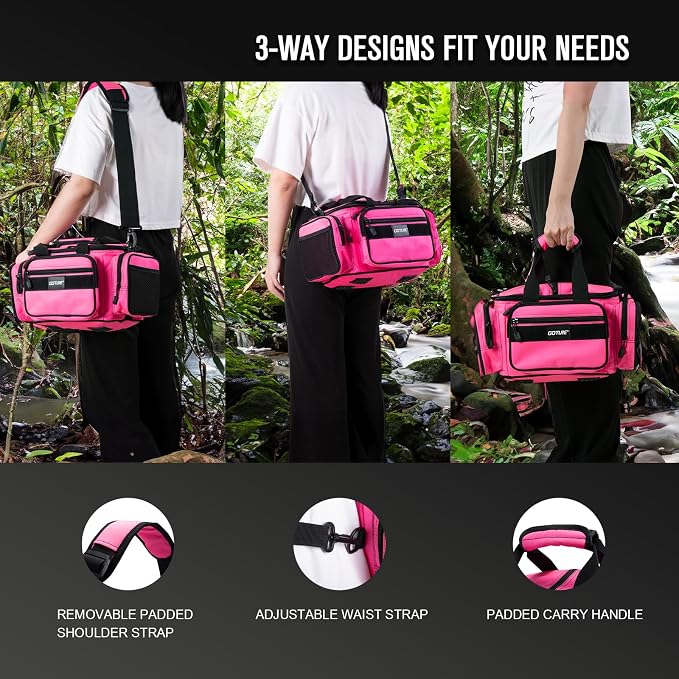 Goture Fishing Tackle Bag with 3 Tackle Boxes, Soft Side 600D Water-Resistant Cross Body Sling Fishing Bag, Small Saltwater Gear Storage Tactical Bags, Gifts for Men/Women (14.96"x9.06"x7.48")