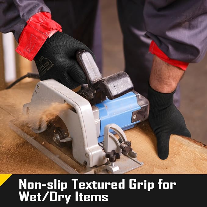 COOLJOB A3 Cut Resistant Safety Work Gloves with Nitrile Grip, Touchscreen & Flexible for Gardening Fishing Construction