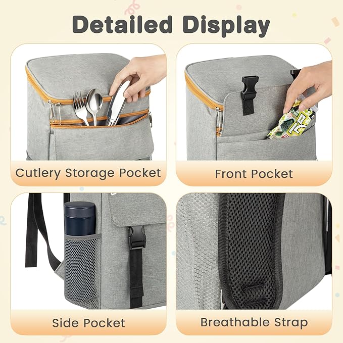 Cooler Backpack- 50 Cans Insulated Backpack Cooler for Men & Women Portable Leak Proof Lunch Backpack Cooler Bag Backpack Coolers for Beach Picnic Travel Work Camping Hiking-Grey