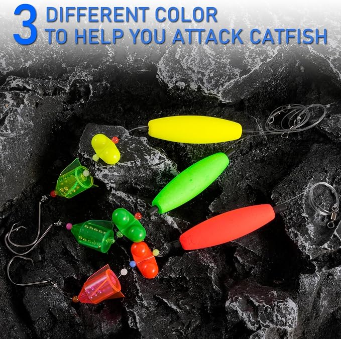 3Pcs/6Pcs Catfish Fishing Rigs Ready Kit，2 in 1 Rotating rattles/Double Rattles Beads, Float Rigs Tackle Santee Rig Peg Catfish，Free Adjustment in freshwter and Saltwater