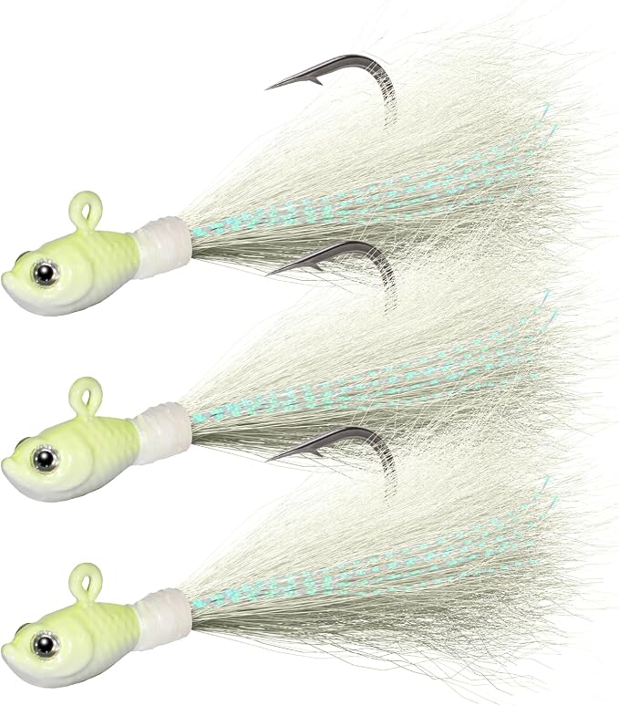 Dr.Fish 3 Pack Bucktail Jig Lure Hair Jig Saltwater Freshwater Lures Surf Fishing Bass Flounder Striper Bluefish Halibut Redfish