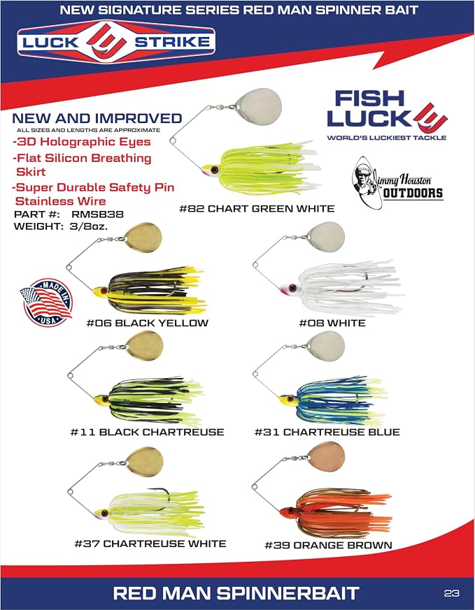 Luck E Strike Redman Spinner Bait by Jimmy Houston, 3/8 Ounce Colorado Spinnerbait