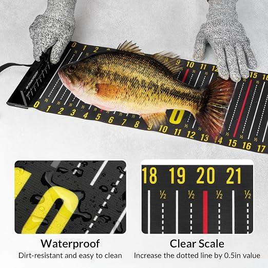 THKFISH 53in Fish Ruler with Measuring Board, Portable Waterproof Folding Fishing Ruler Fish Measuring Tape for Boat, Kayak, Coolers, Yacht and Workbench