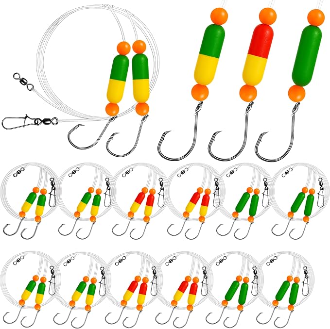 Pompano Rig Saltwater Surf Fishing Rigs – Double Drop Leader Rigs with Hooks, Floats, Beads & Snap – Easy Pre-Tied Terminal Tackle for Pompano, Whiting, Redfish