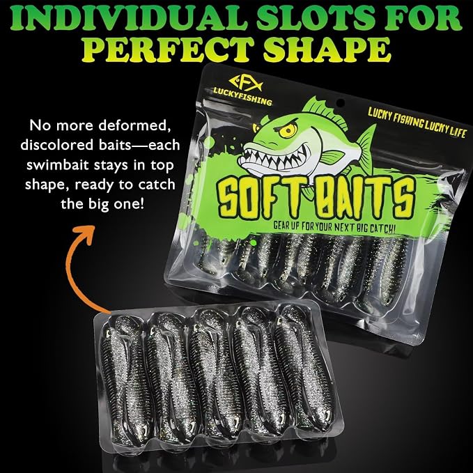 LUCKYFISHING Paddle Tail Swimbaits 10/16/20 PCS Fishing Lures Soft Plastic Lures for Trout Crappie Walleye Soft Baits for Bass Fishing Freshwater Saltwater 4.1/3.5/3/2.5 Inch