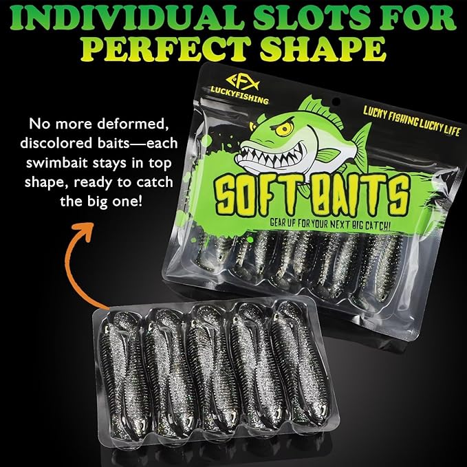 LUCKYFISHING Paddle Tail Swimbaits 10/16/20 PCS Fishing Lures Soft Plastic Lures for Trout Crappie Walleye Soft Baits for Bass Fishing Freshwater Saltwater 4.1/3.5/3/2.5 Inch