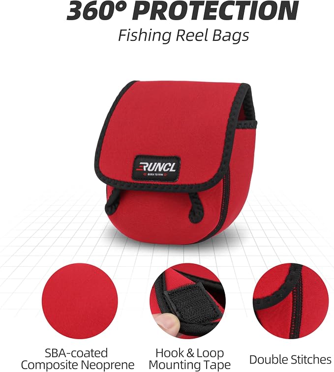 RUNCL Spinning Reel Bag – Protective Storage Pouch for Baitcasting Reels & Spinning Reels, Lightweight & Durable, Ideal for Freshwater & Saltwater Fishing Trips (Red & Black)