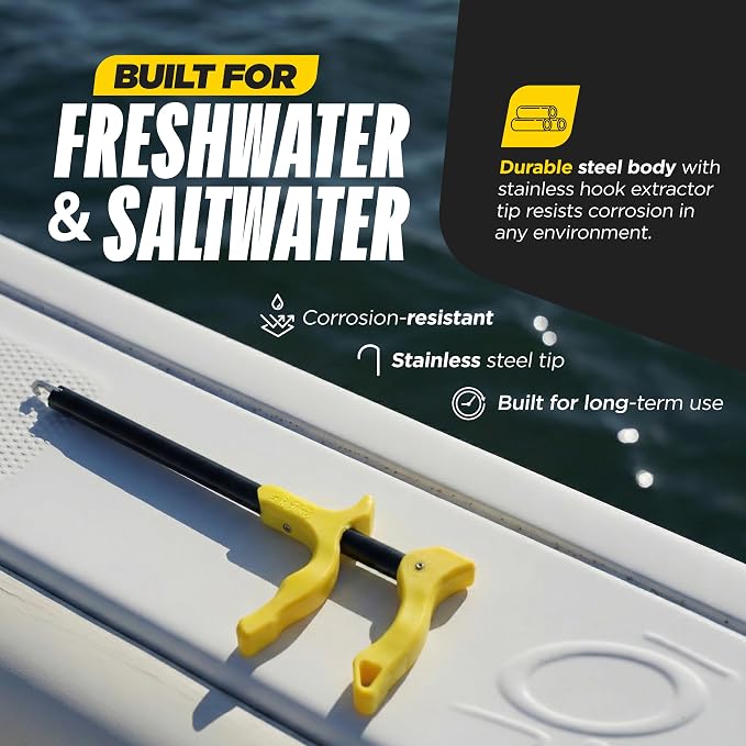 Beyond Fishing Hook Remover Tool - 10.5 Inch Long-Reach Fish Dehooker with T-Handle Grip, Corrosion-Resistant Hook Remover for Freshwater & Saltwater Fishing