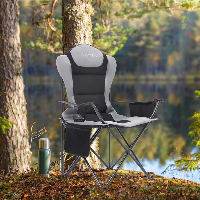 Aohanoi 2 Pack Camping Chairs for Heavy People,Outdoor Folding Camp Chairs for Adults with Cup Holder & Cooler Bag for Outside,Outdoor Lawn Chairs Supports Up to 400lbs