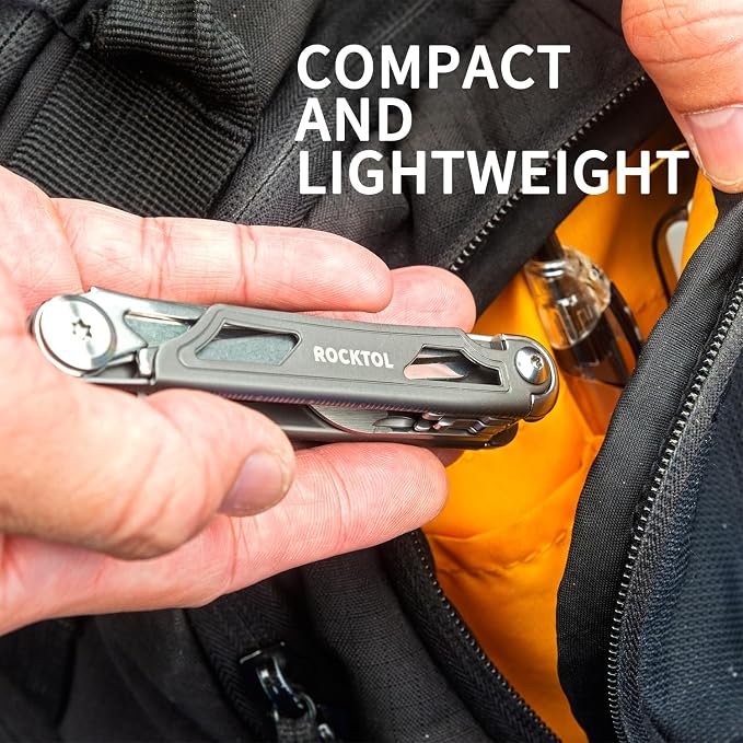 ROCKTOL Pocket Multitool ST02, VG-10 Blade, 12-in-1 Multi tool Knife,Titanium-Plated Handle,Pocket Clip,Large Scissors, Multi-tool for Camping, Hiking, Survival, EDC Gadget for Men