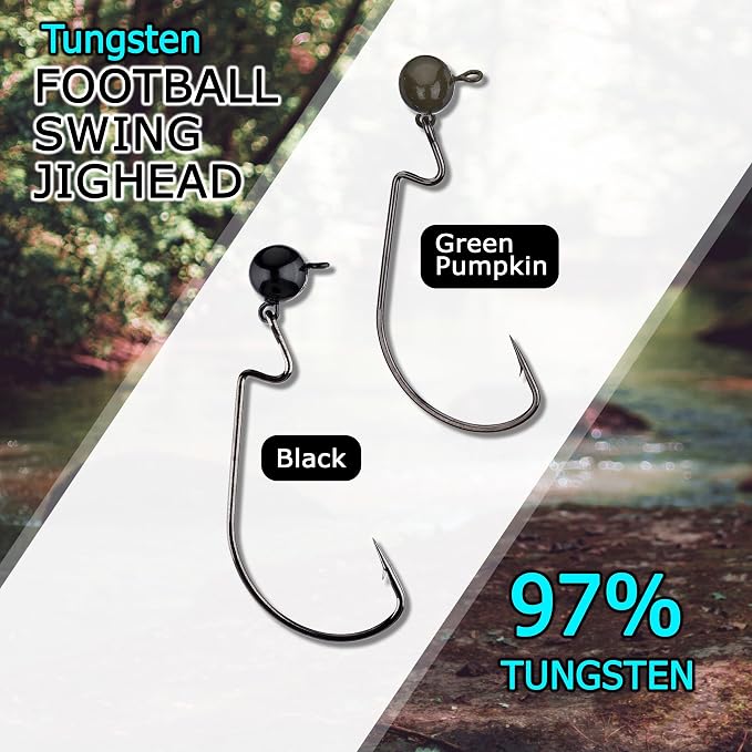 Reaction Tackle Tungsten Football Swing Jig Heads - Bass Fishing Jigs -Swinging Action Trigger Bait -Versatile Jig with Sharp Hooks -Mimics Crawfish (3-Pack)