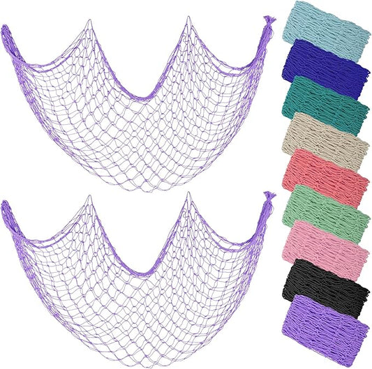 ZUEXT Purple Fishing Net Decorative 80x40 Inch, 2 Pack Large Picture Fish Net, Wall Photo Hanging Fishnet for Nautical Mermaid Pirate Ocean Themed Hawaii Beach Under The Sea Party Decoration