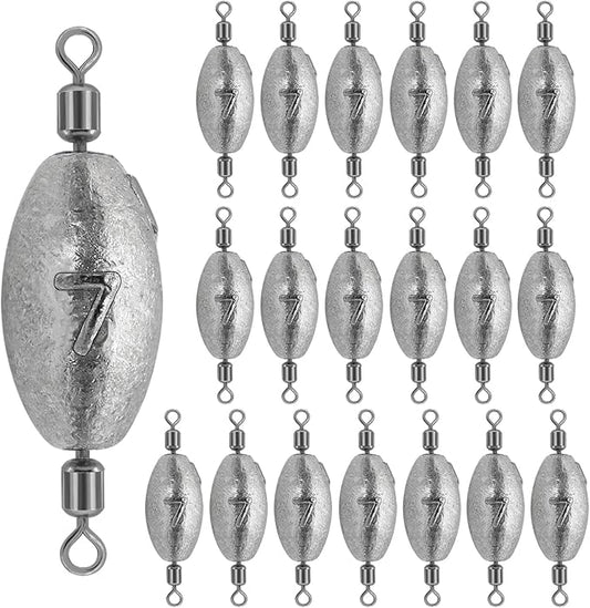 Fishing Weights Sinkers Inline Trolling Fishing Sinkers Egg sinkers with Inner Swivels Oval Drop Lead Fishing Weights for Saltwater Freshwater Fishing