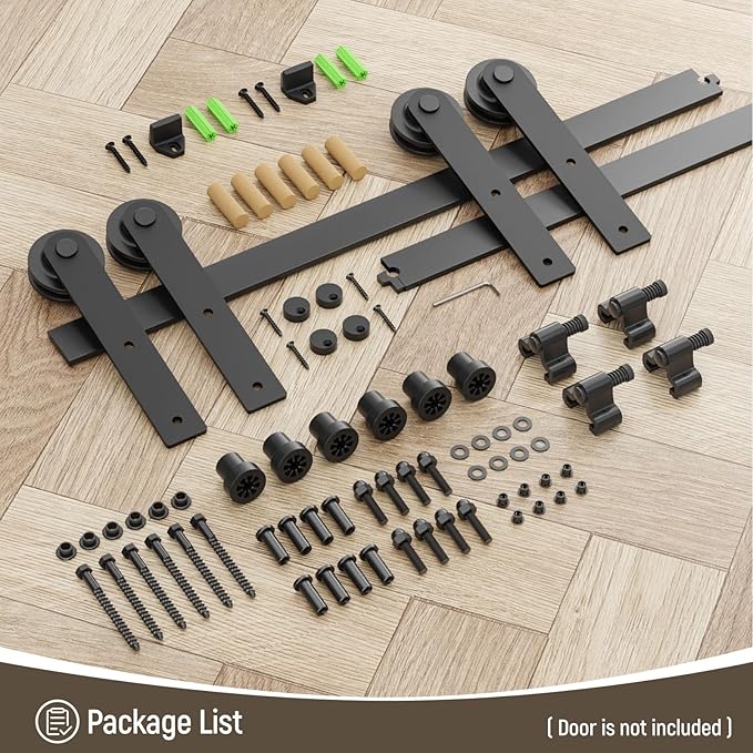 CCJH 9FT Sliding Barn Door Hardware Kit, Heavy Duty, Smoothly and Silently, Easy to Install, Fit 27" Width Double Door Panel, I Shaped Hangers Black