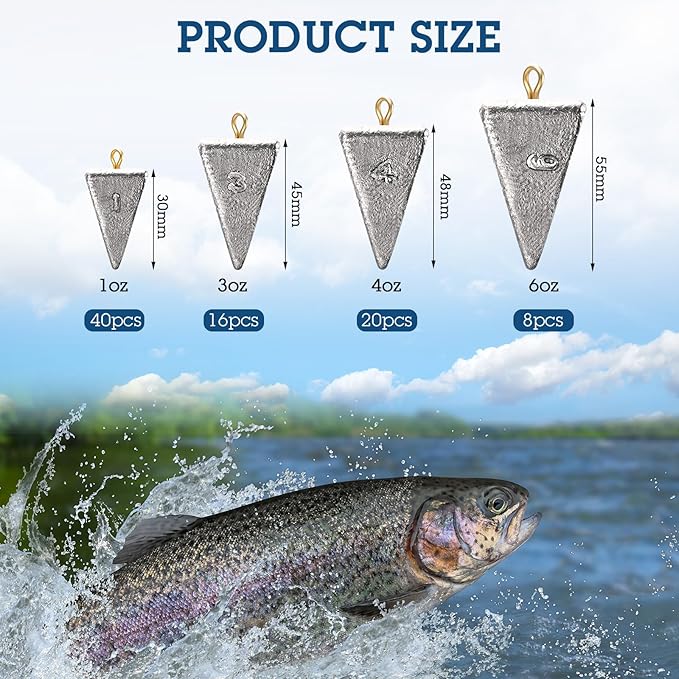 Zhanmai Fishing Weights Sinker Kit Rig Pyramid Fishing Sinker Catfish for Freshwater Saltwater Bass Casting Surf Tackle Assortment in 1, 3, 4, 6 oz
