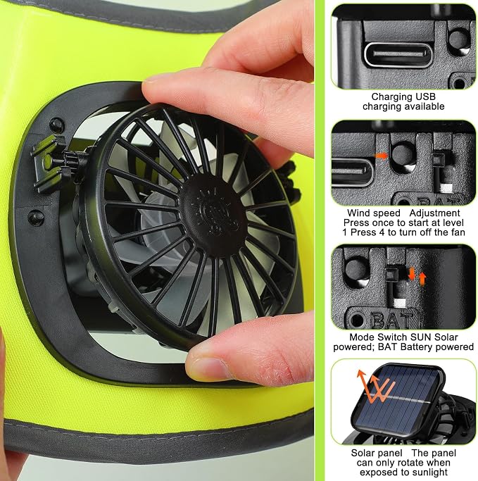 Solar Hat with Fans, Wide Brim Cooling Sun Hat with Removable Dual Fans USB Charging Neck Cover for Outdoor Fishing