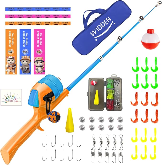 Kids Fishing Pole, Telescopic Fishing Rod, Toddler Collapsible Fishing Rod and Reel Combo with Tackle Box, Fishing Line, Bobber, and Soft Lures for Boy, Girl, Youth, Beginner, Over 4 Years Old