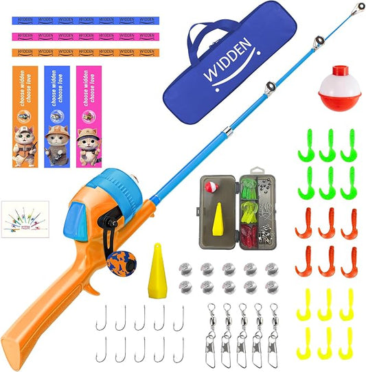 Kids Fishing Pole, Telescopic Fishing Rod, Toddler Collapsible Fishing Rod and Reel Combo with Tackle Box, Fishing Line, Bobber, and Soft Lures for Boy, Girl, Youth, Beginner, Over 4 Years Old