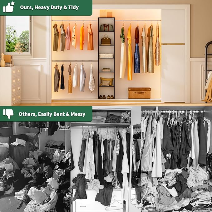 ROOMTEC Closet System, 17" Wide Wall-Mounted Closet Organizer Kit with Wood Storage Tower and 3 Hanging Rods, Wardrobe Closet System for Walk-In Closets, Black