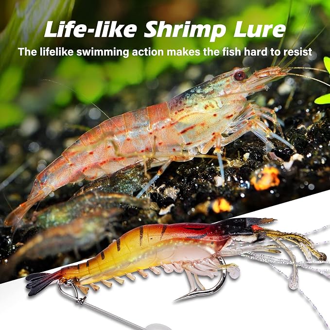 Goture Soft Shrimp Lures Fishing Saltwater Luminous Shrimp Bait Set Fishing Lures with Sharp Hooks for Freshwater Saltwater Trout Bass Salmon Crappie Walleye Pike Perch