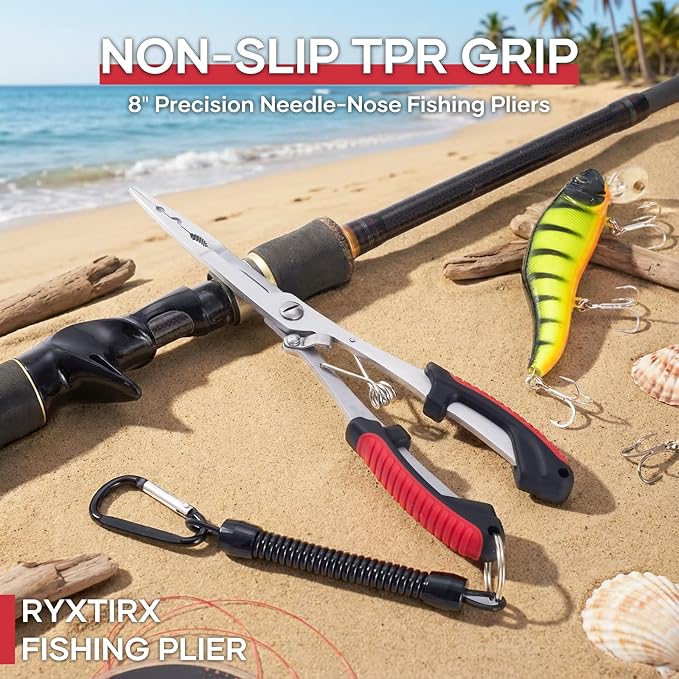 Saltwater Fishing Pliers - Stainless Steel Needle Nose Pliers, Hook Remover & Line Cutter with Non-Slip Handle, Fishing Tool for Freshwater & Saltwater