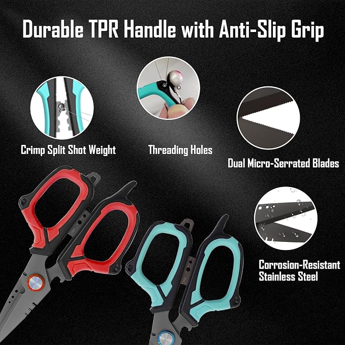 Eupheng 6.5" Pro Multifunction Fishing Scissors for Braided Line Mono Fluorocarbon wire lines,Dual Serrated Titanium Blades Non-Slip Grip Fishing Shears Enlarged Finger Holes with Bottle Opener