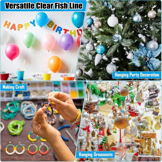 Clear Fishing Wire, Monofilament Fishing Line, Clear String for Hanging, Invisible Strong Wire Nylon Thread for Hanging Balloon Garland Picture Decorations